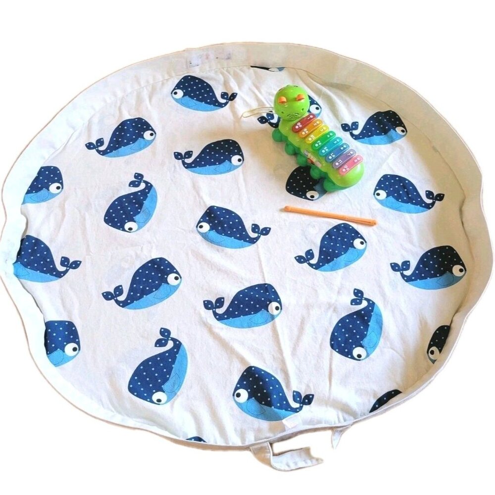 3 Sprouts large Play Mat - toy storage holder Canvas w/ blue whales mat only